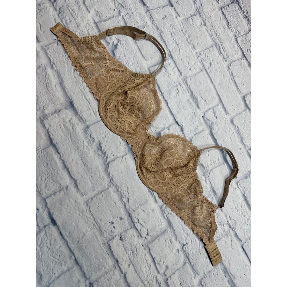 Chantelle 1741 Merci 2 Plunge Unlined Underwire Bra Nude 36D Double Strap - Picture 8 of 8
